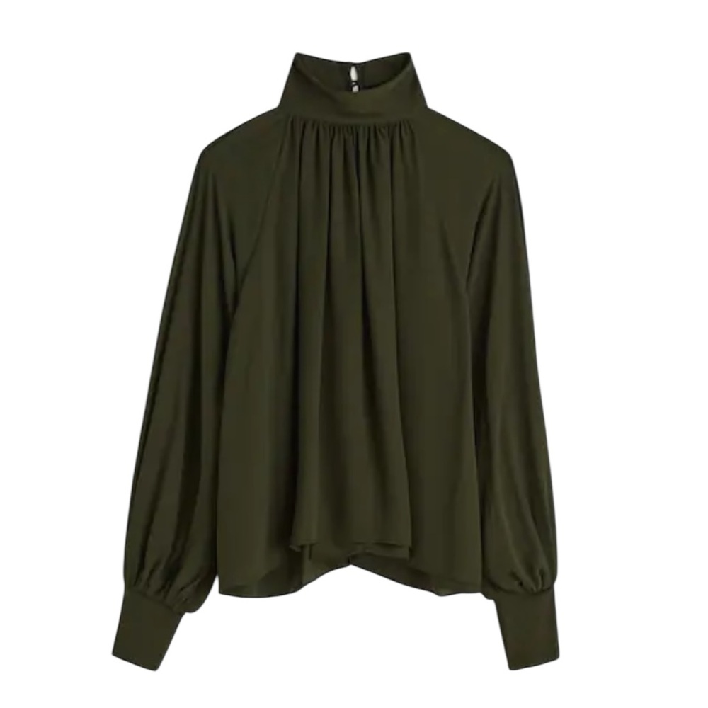 Madewell Turtleneck Long-Sleeve Top in Mossy Umber Chiffon